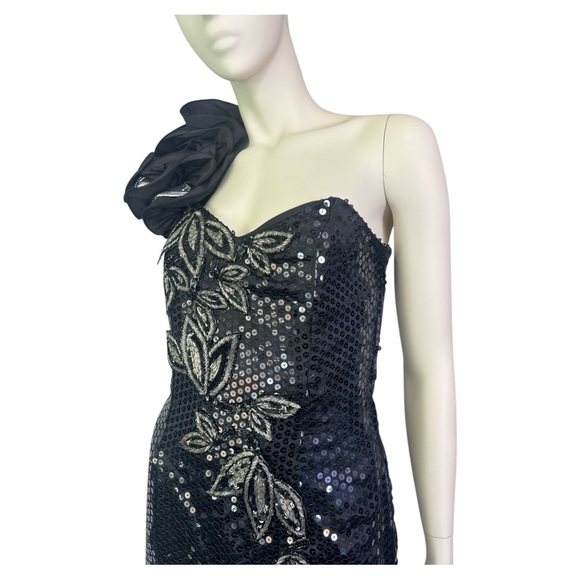 J. Reynolds Designs Dresses & Skirts - Vintage 80s black evening dress with silver beaded floral appliqué and Ruffles